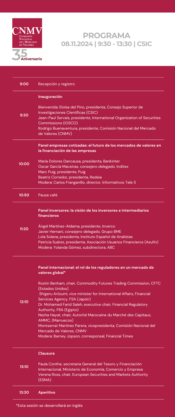 programa de la jornada del 35 aniversario de la cnmv